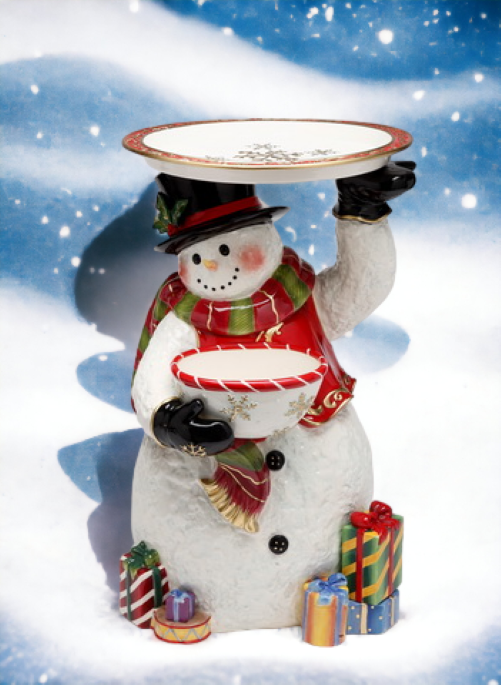 Ceramic 18’’ Snowman Figurine With Plate and Bowl Home Décor Gift for Her Gift for Mom Kitchen Décor Christmas Décor