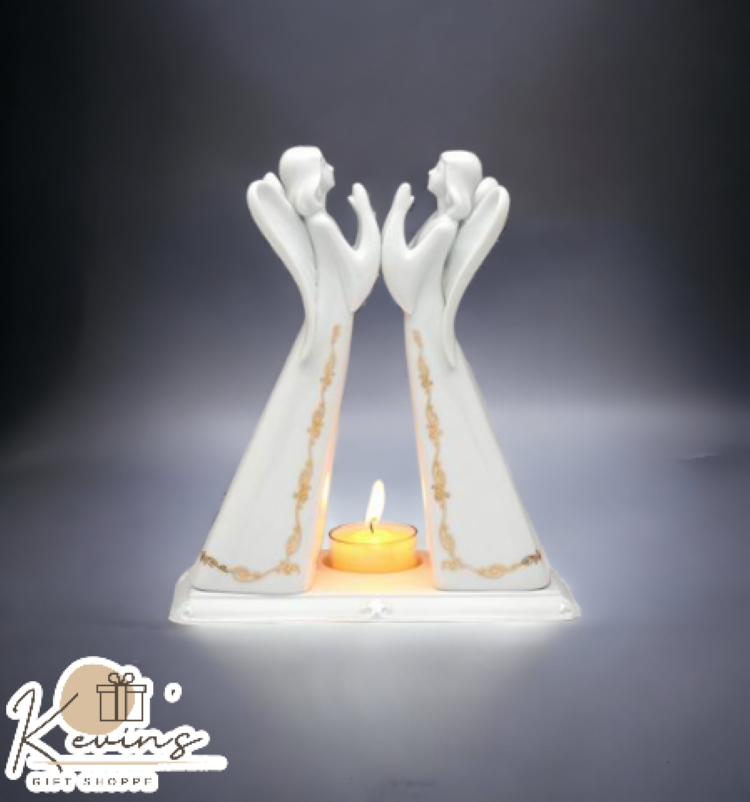 Ceramic 2 Angels Tea Lite Candle Holder Home Décor Religious Décor Religious Gift Church Décor Baptism Gift - Candle