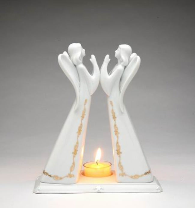 Ceramic 2 Angels Tea Lite Candle Holder Home Décor Religious Décor Religious Gift Church Décor Baptism Gift - Candle
