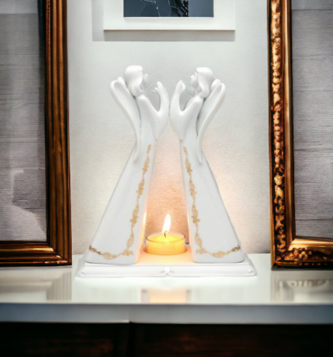 Ceramic 2 Angels Tea Lite Candle Holder Home Décor Religious Décor Religious Gift Church Décor Baptism Gift - Candle