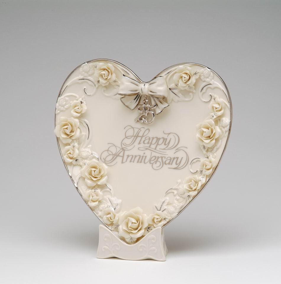 Ceramic 25th Anniversary Rose Heart Plate & Stand Anniversary Décor or Gift Home Décor Gift for Her Gift for Parents