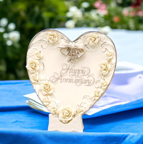 Ceramic 25th Anniversary Rose Heart Plate & Stand Anniversary Décor or Gift Home Décor Gift for Her Gift for Parents