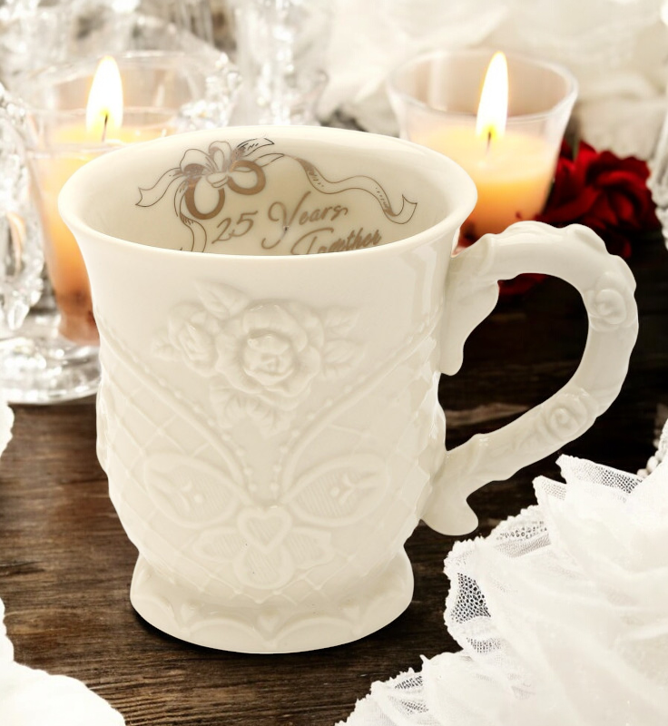 Ceramic 25th Wedding Anniversary Mug Gift for Her Gift for Parents - Mugs