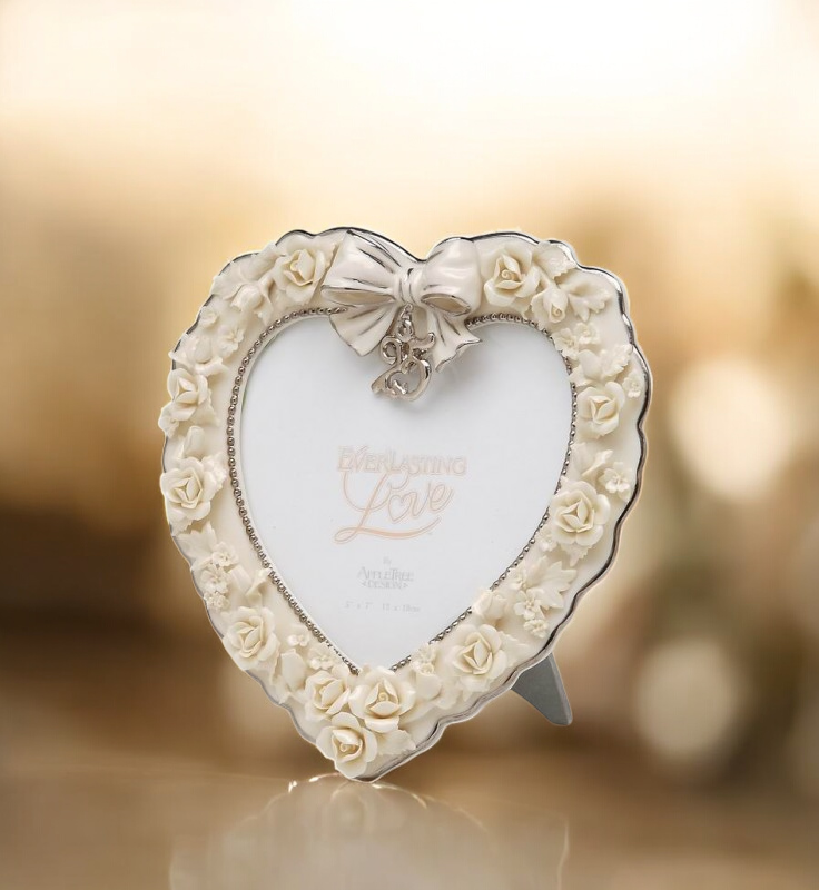 Ceramic 25th Wedding Anniversary - Rose Flower 5’’ x 7’’ Photo Frame Gift for Parents Gift for Her - Photo Frame