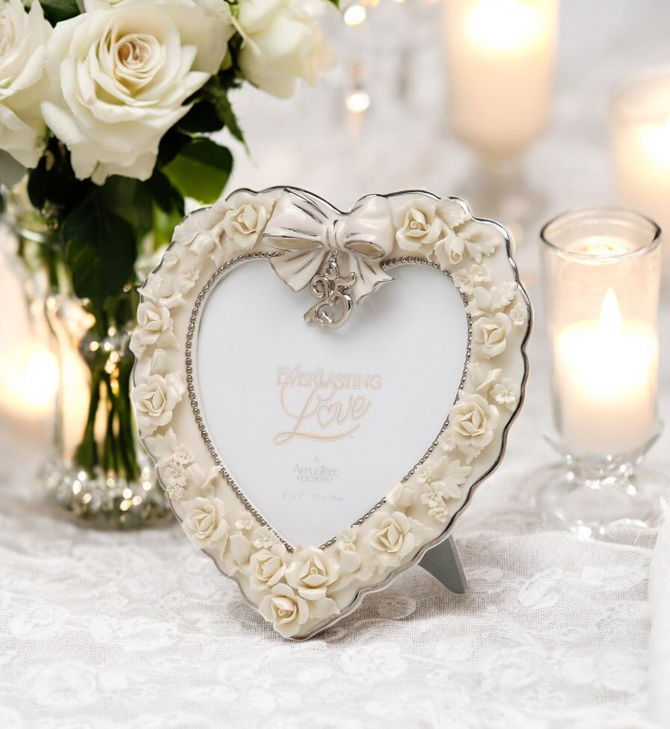 Ceramic 25th Wedding Anniversary - Rose Flower 5’’ x 7’’ Photo Frame Gift for Parents Gift for Her - Photo Frame