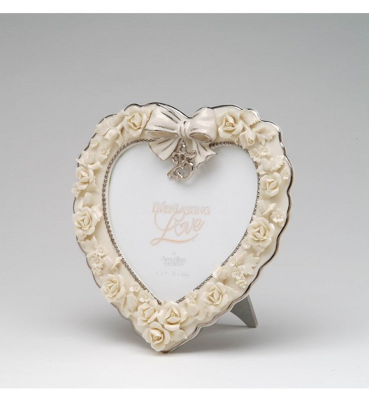 Ceramic 25th Wedding Anniversary - Rose Flower 5’’ x 7’’ Photo Frame Gift for Parents Gift for Her - Photo Frame