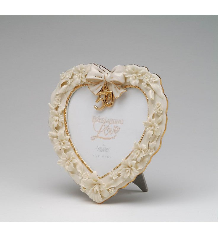 Ceramic 50th Wedding Anniversary - Orchid Flower 5’’ x 7’’ Photo Frame Gift for Parents Gift for Her - Photo Frame