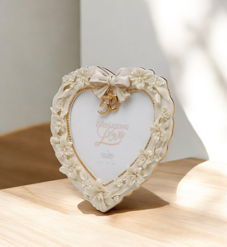 Ceramic 50th Wedding Anniversary - Orchid Flower 5’’ x 7’’ Photo Frame Gift for Parents Gift for Her - Photo Frame
