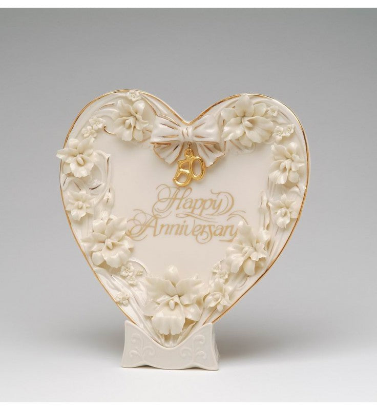 Ceramic 50th Wedding Anniversary - Orchid Flowers Heart Plate and Stand Gift for Parents Gift for Her - Plates