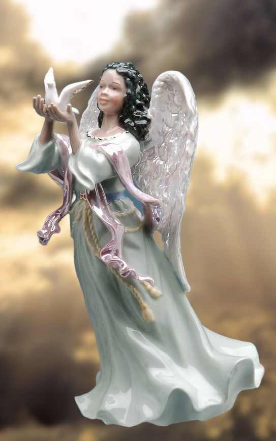 Ceramic African American Angel With Dove Music Box Home Décor Religious Décor Religious Gift Church Décor Baptism Gift