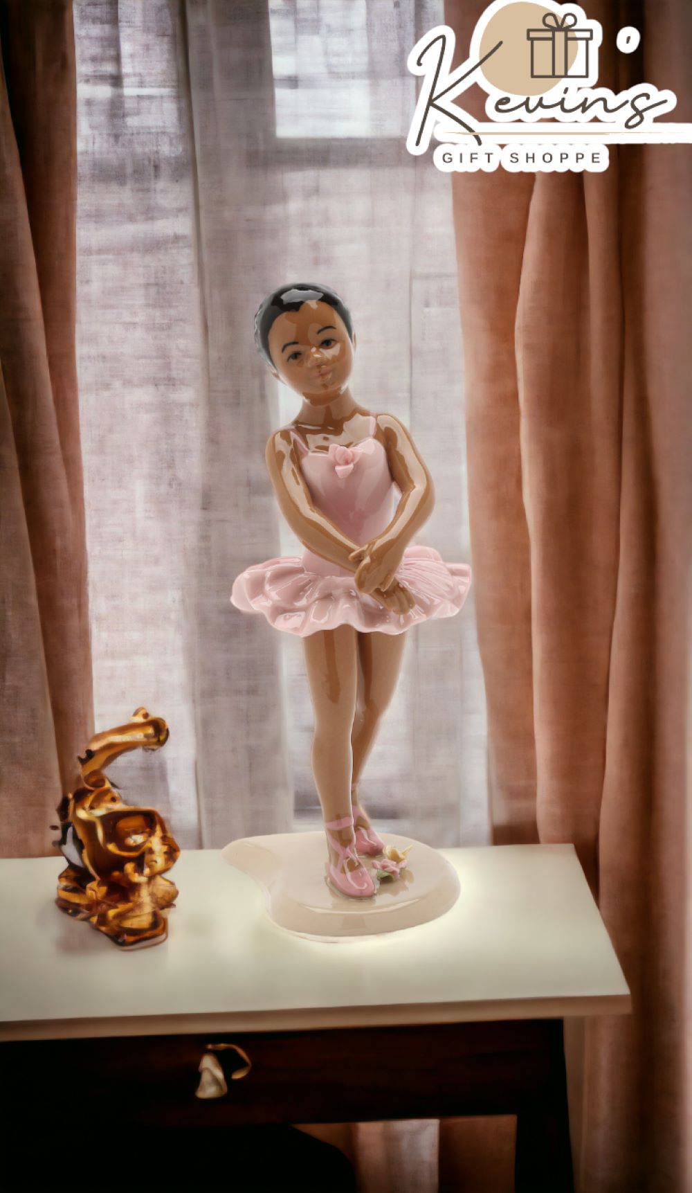 Ceramic African American Ballerina Girl In A Pink Dress Home Décor Gift for Her Gift for Daughter Gift for Ballerina