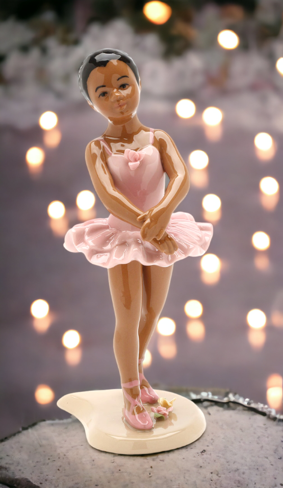 Ceramic African American Ballerina Girl In A Pink Dress Home Décor Gift for Her Gift for Daughter Gift for Ballerina