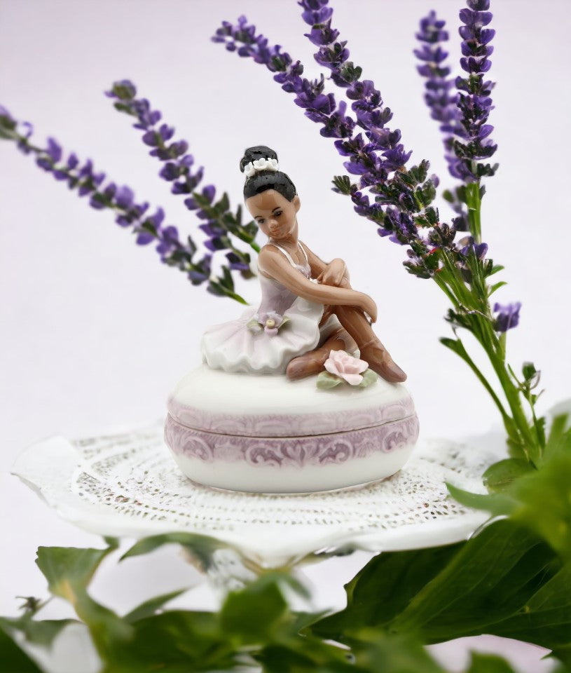 Ceramic African American Ballerina Girl Jewelry Box Home Décor Gift for Her Gift for Daughter Gift for Ballerina Dancer