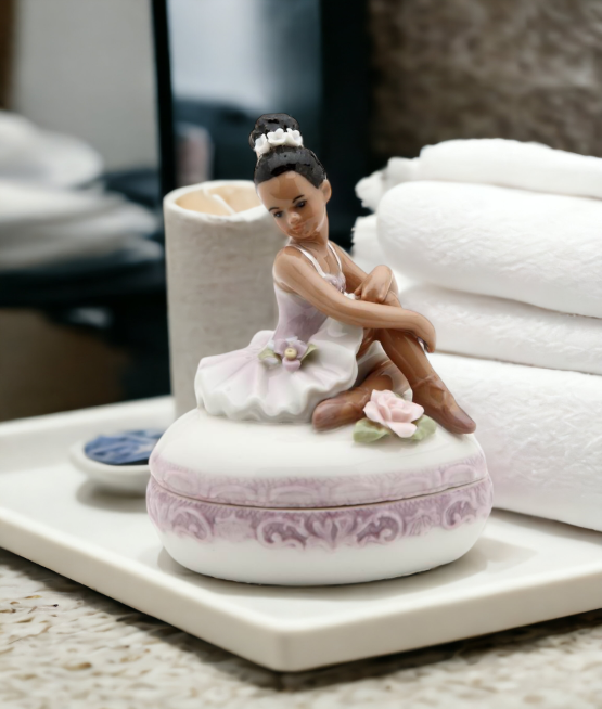 Ceramic African American Ballerina Girl Jewelry Box Home Décor Gift for Her Gift for Daughter Gift for Ballerina Dancer