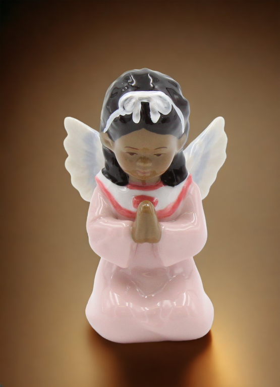 Ceramic African American Guardian Angel Girl Praying Figurine Home Décor Religious Décor Religious Gift Church Décor