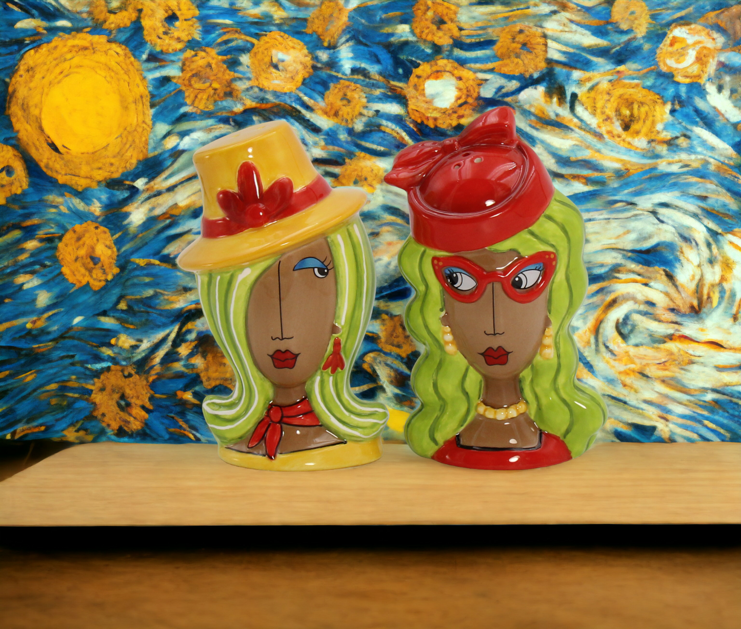 Ceramic African American Ladies Wearing Hats Salt and Pepper Shakers Home Décor Gift for Her Mom Friend or Coworker