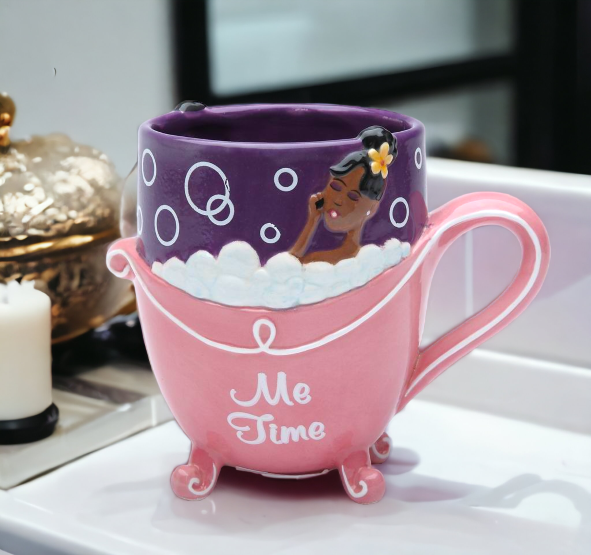 Ceramic African American Lady Me Time Mug Home Décor Gift for Her Mom Friend or Coworker Kitchen Décor - Mugs