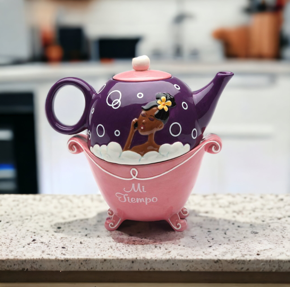 Ceramic African American Lady Mi Tiempo Tea For One Gift for Her Gift for Mom Kitchen Décor Tea Party Décor Café Décor