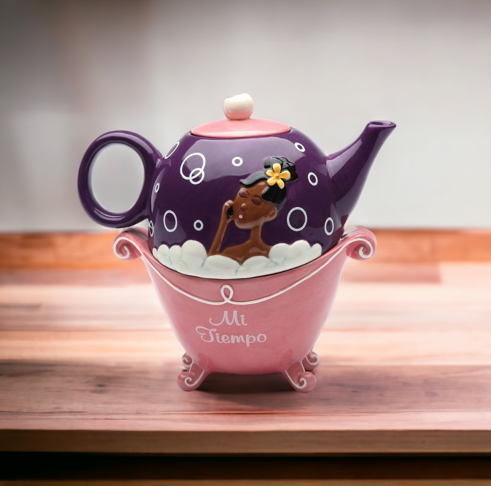 Ceramic African American Lady Mi Tiempo Tea For One Gift for Her Gift for Mom Kitchen Décor Tea Party Décor Café Décor