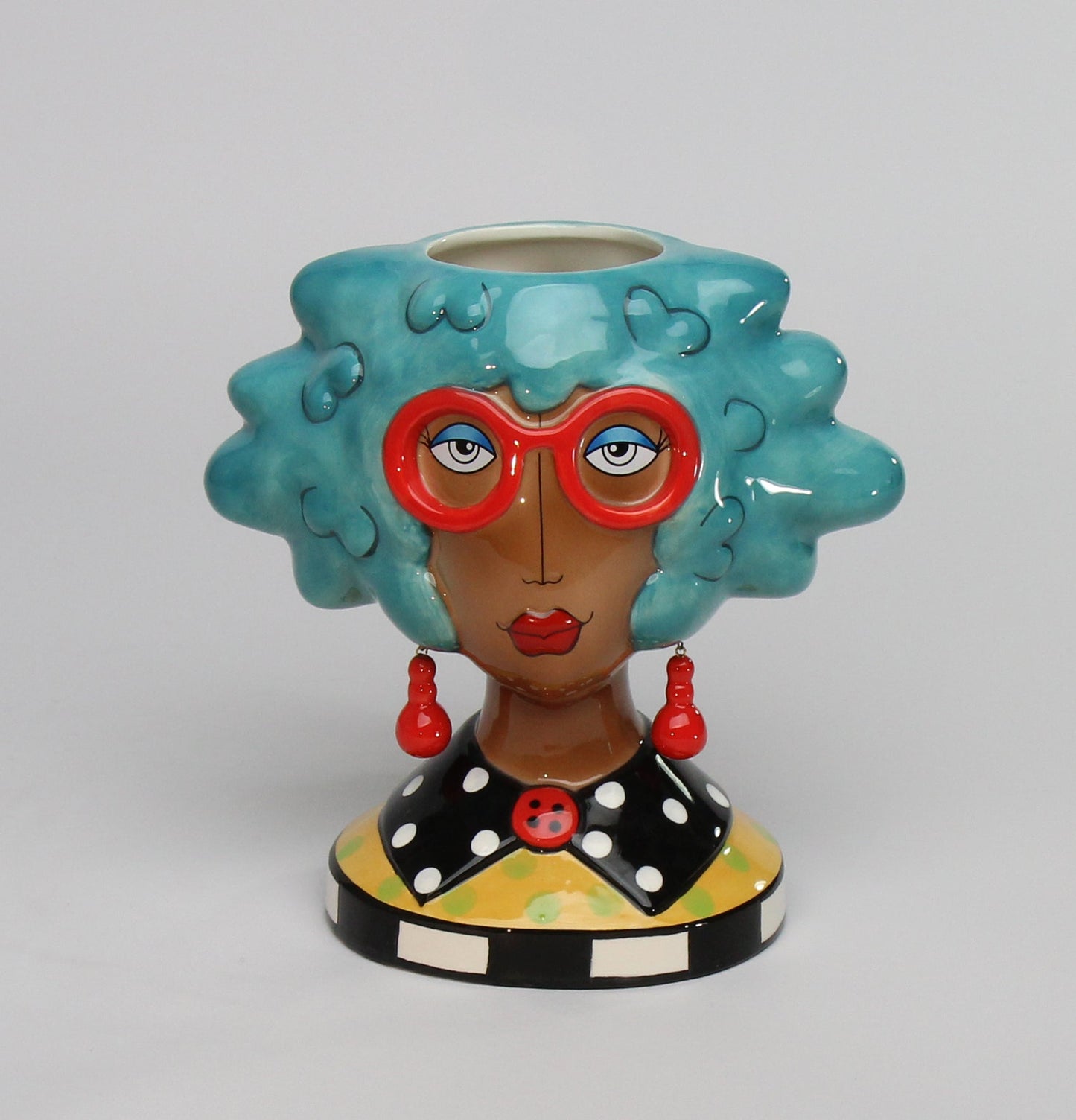 Ceramic African American Lady with Blue Hair Makeup Brush Utensil Holder Home Décor Gift for Her Mom Friend or Coworker