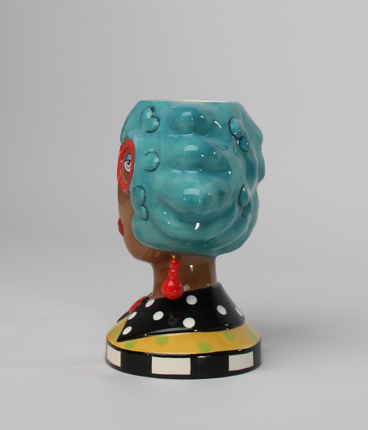 Ceramic African American Lady with Blue Hair Makeup Brush Utensil Holder Home Décor Gift for Her Mom Friend or Coworker