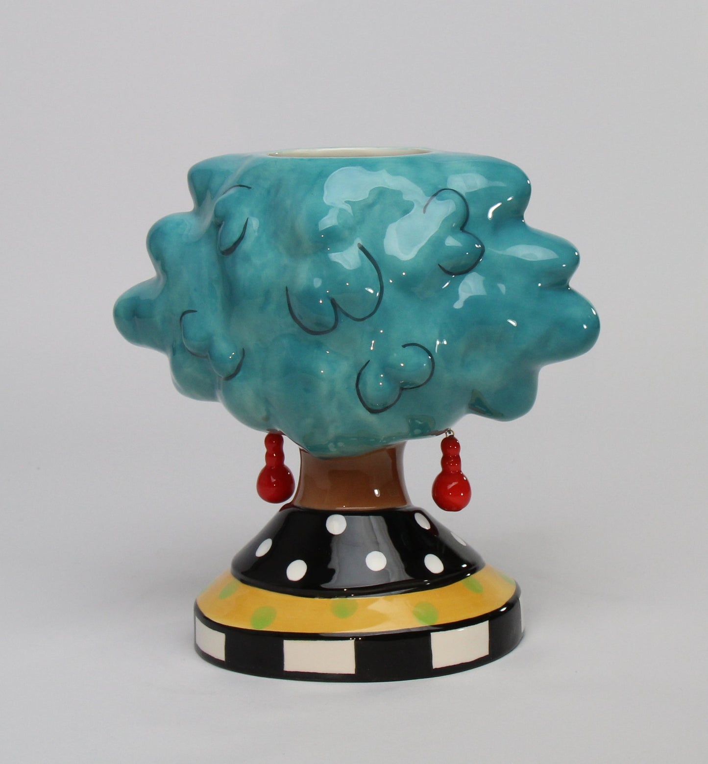 Ceramic African American Lady with Blue Hair Makeup Brush Utensil Holder Home Décor Gift for Her Mom Friend or Coworker