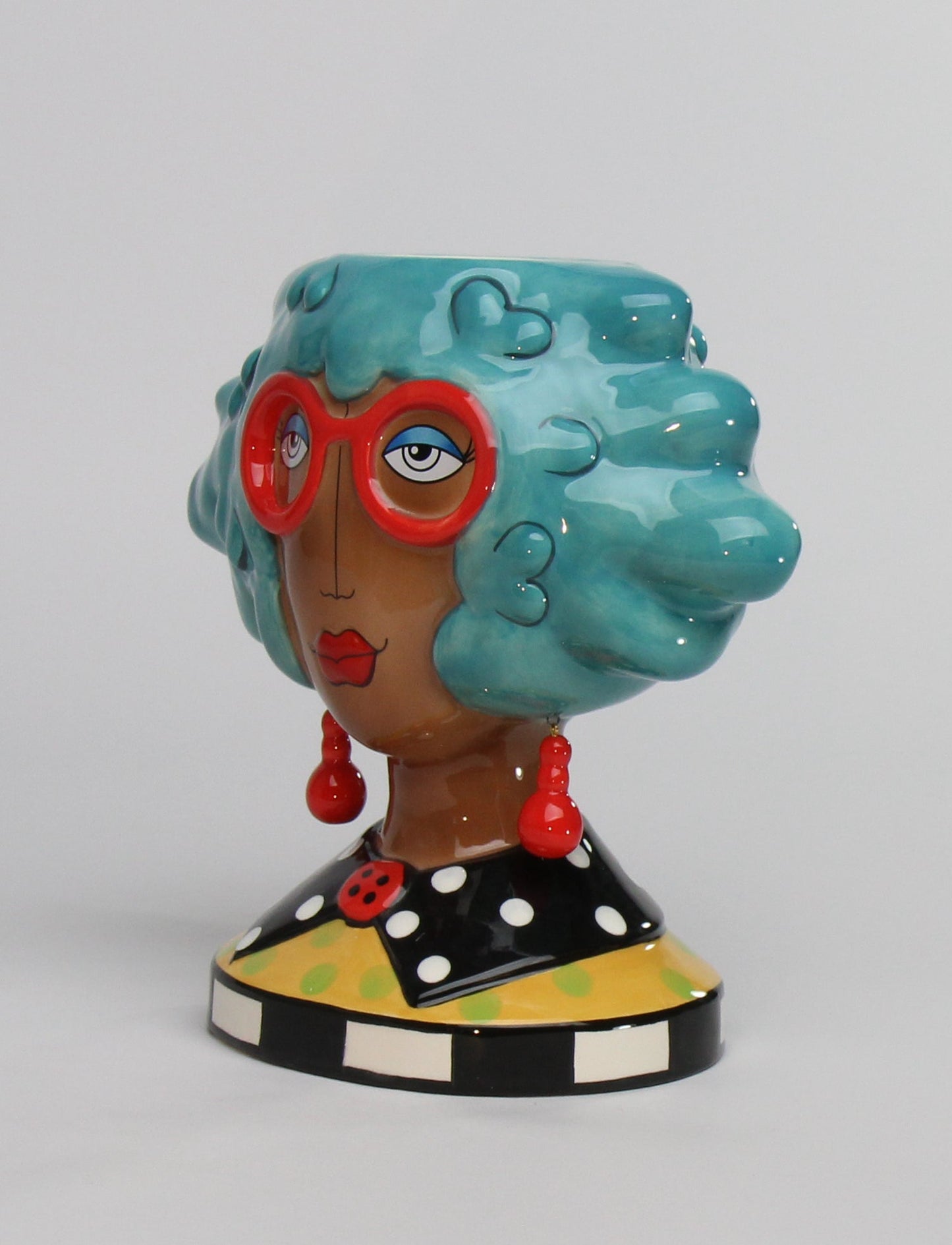 Ceramic African American Lady with Blue Hair Makeup Brush Utensil Holder Home Décor Gift for Her Mom Friend or Coworker