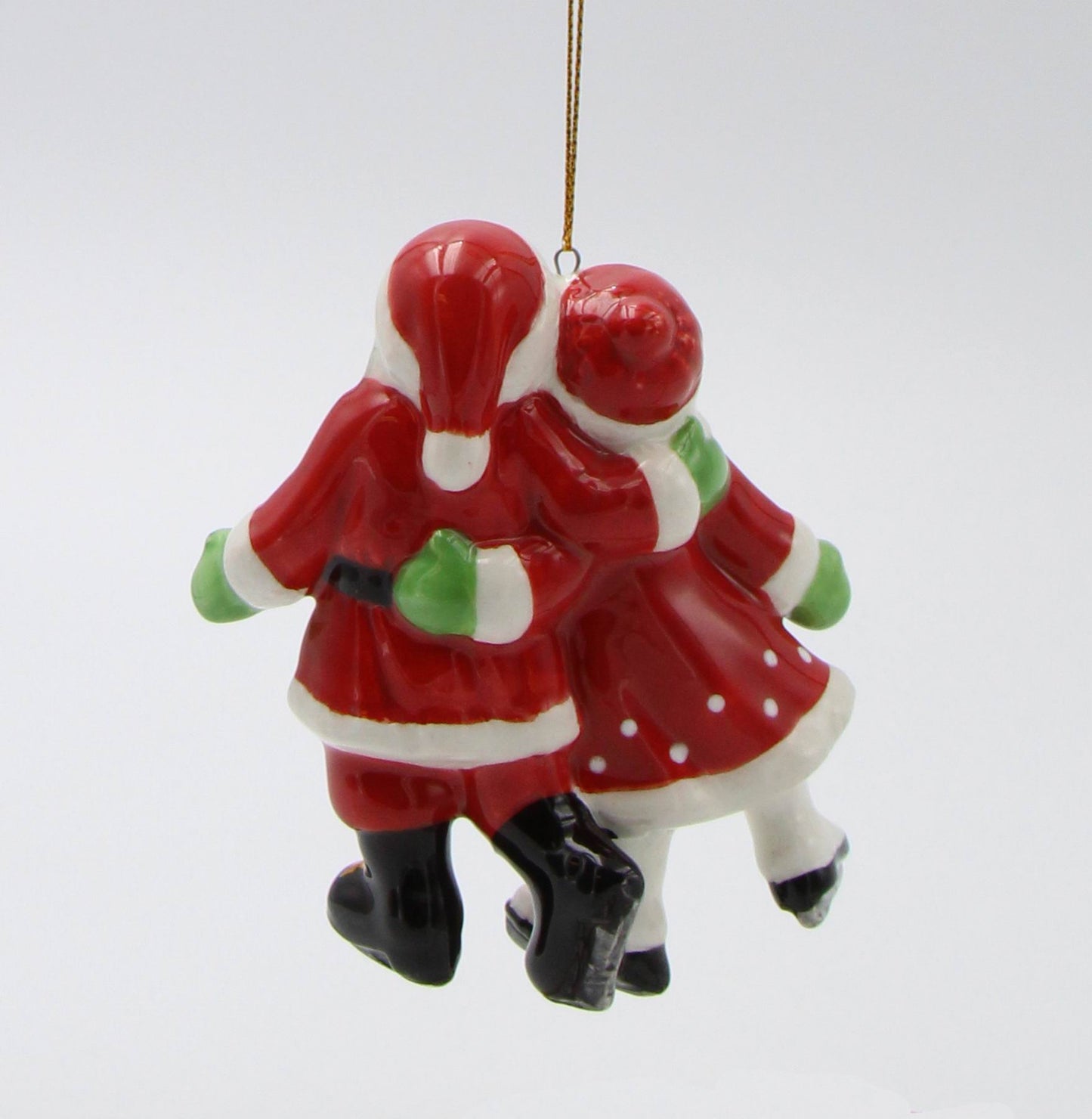 Ceramic African American Santa And Mrs. Claus Ice Skating Ornament Gift for Her Mom Him Dad Christmas tree Décor Wall