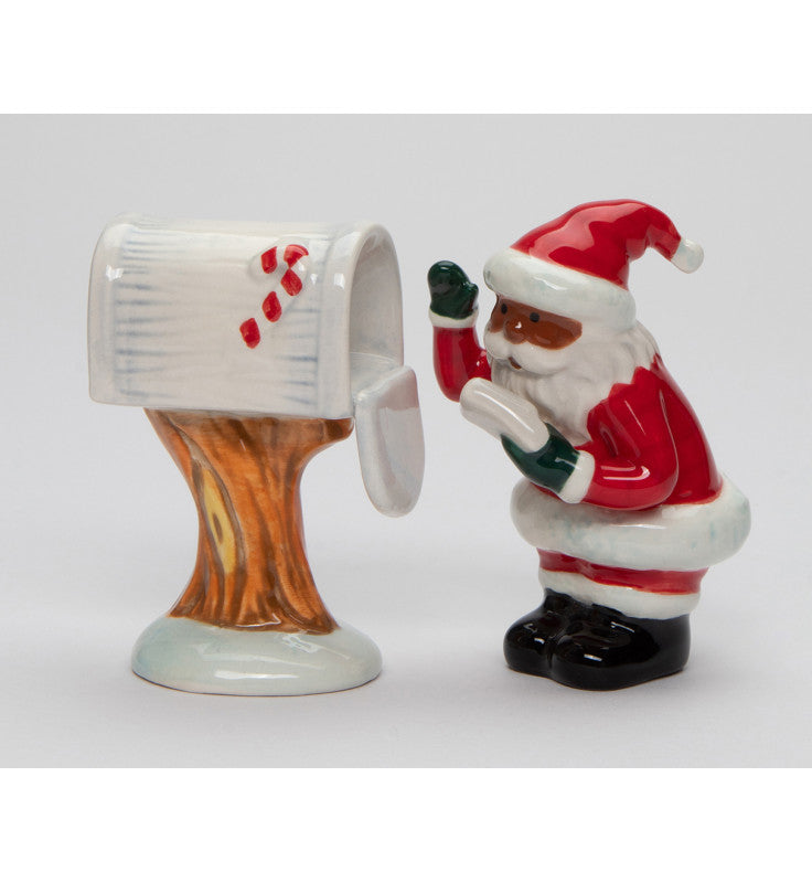 Ceramic African American Santa Checking Mailbox Salt and Pepper Shakers Christmas Decor Gift for Her - Salt & Pepper