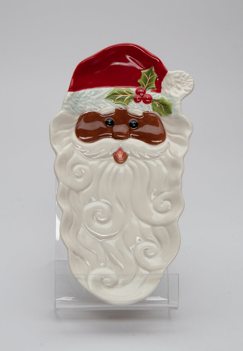 Ceramic African American Santa Dessert Tray Home Décor Gift for Her Gift for Mom Kitchen Décor Christmas Décor - Plates
