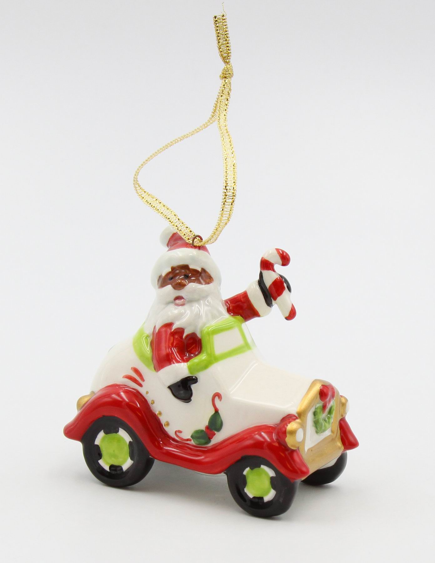Ceramic African American Santa Driving A Car Ornament Home Décor Gift for Her Mom Him Dad Christmas tree Décor Wall