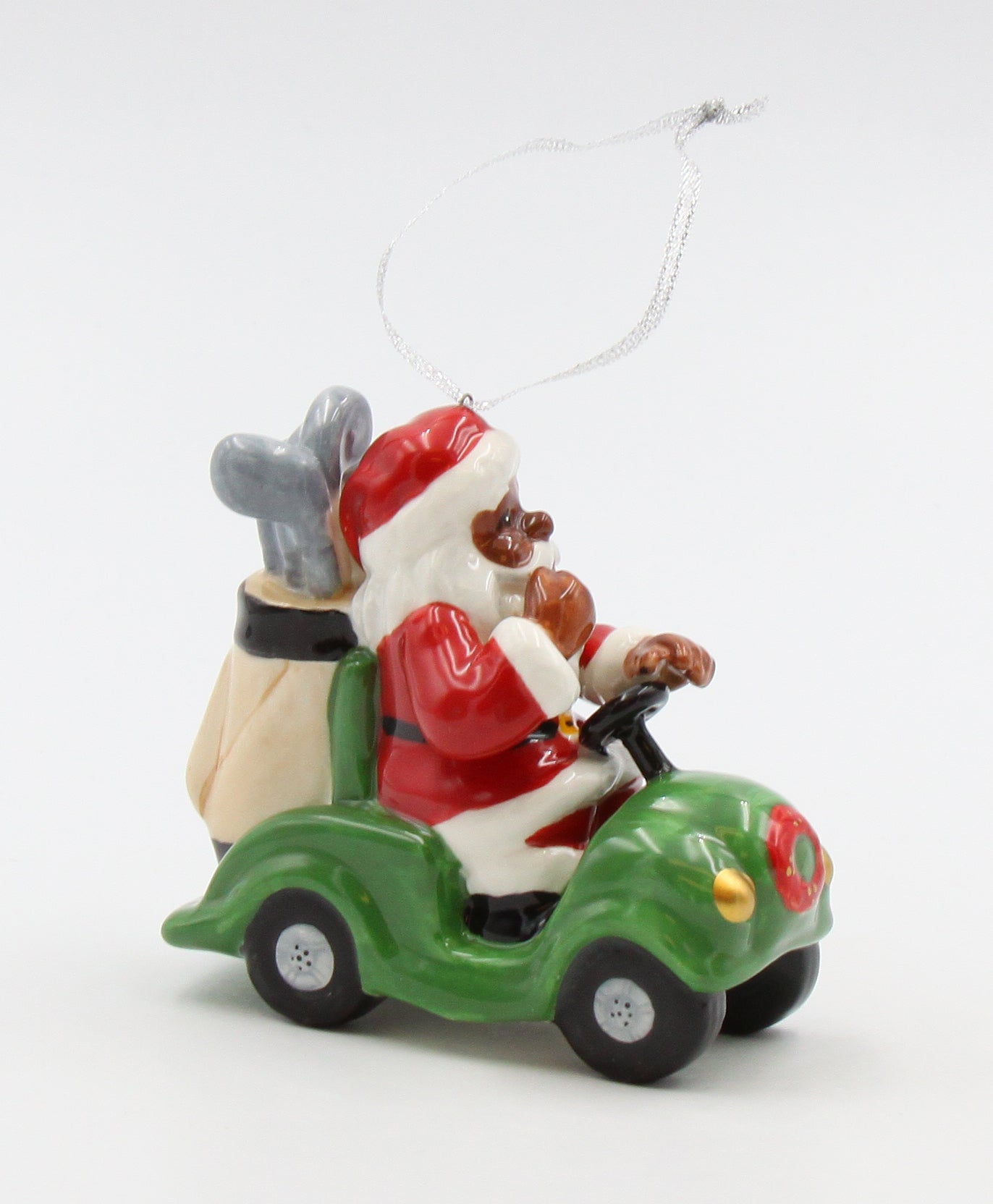Ceramic African American Santa Driving Golf Kart Ornament Home Décor Gift for Her Mom Him Dad Christmas tree Décor Wall