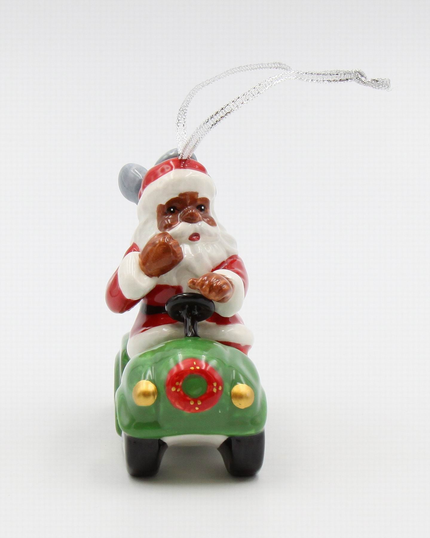 Ceramic African American Santa Driving Golf Kart Ornament Home Décor Gift for Her Mom Him Dad Christmas tree Décor Wall