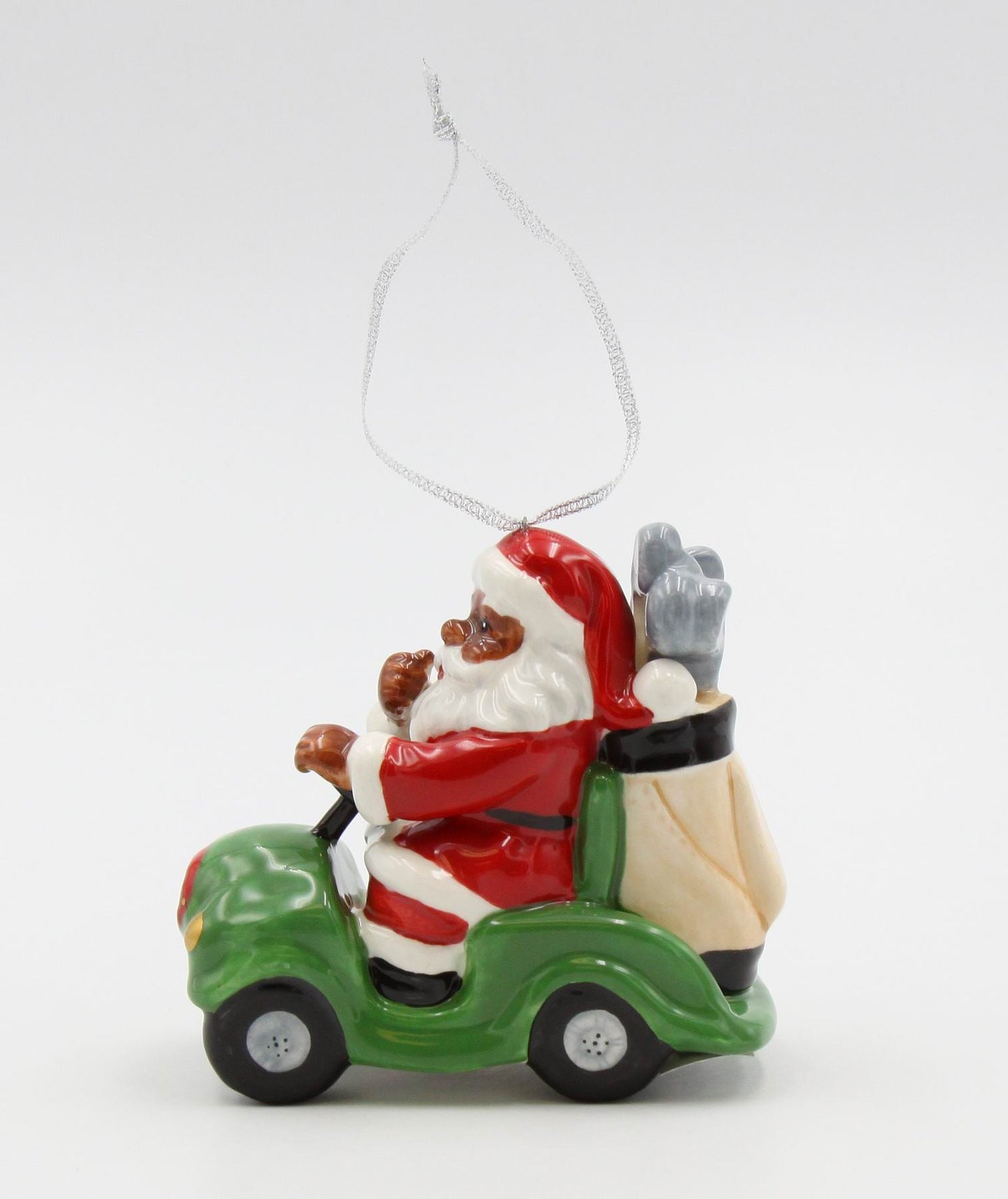 Ceramic African American Santa Driving Golf Kart Ornament Home Décor Gift for Her Mom Him Dad Christmas tree Décor Wall