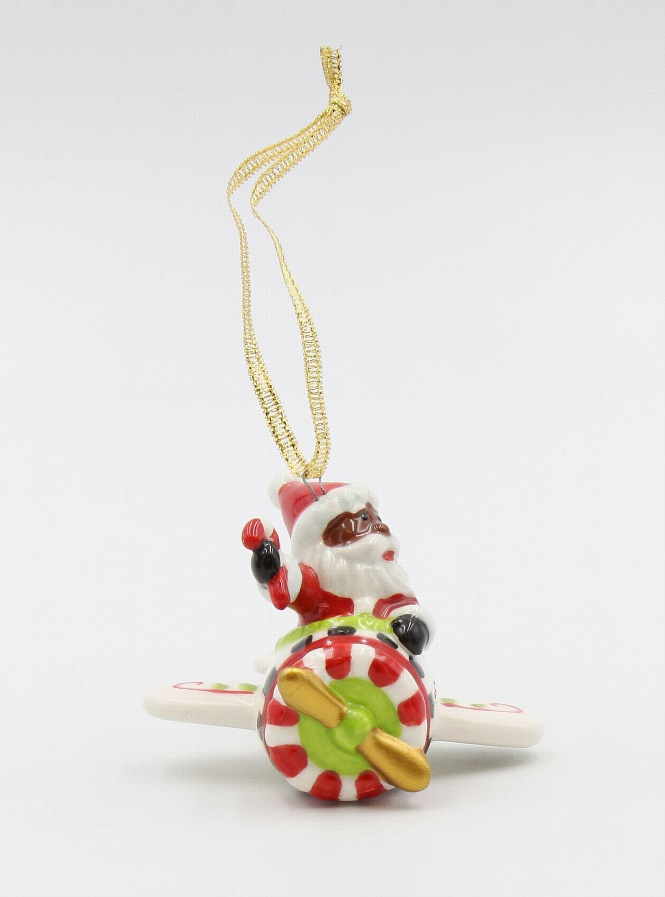 Ceramic African American Santa Flying Airplane Ornament Gift for Pilot Home Décor Gift for Her Mom Kitchen Décor