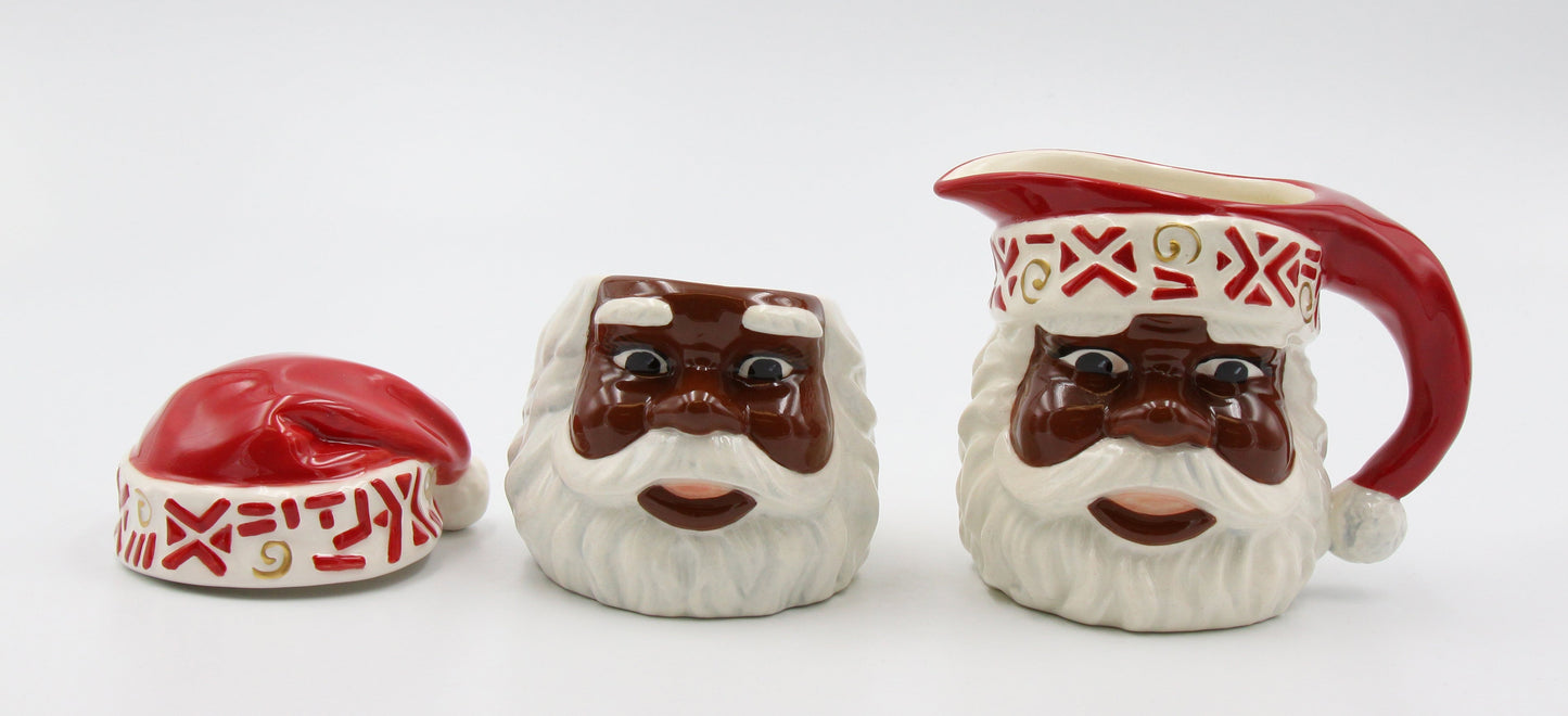 Ceramic African American Santa Sugar And Creamer Set Home Décor Gift for Her Gift for Mom Kitchen Décor Christmas Décor