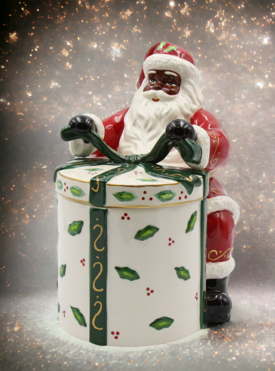 Ceramic African American Santa With Gift Cookie Jar Home Décor Gift for Her Gift for Mom Kitchen Décor Christmas Décor