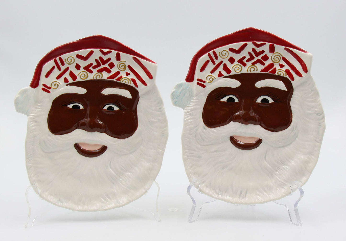 Ceramic African American Set Of 2 Santa Plates Home Décor Gift for Her Gift for Mom Kitchen Décor Christmas Décor