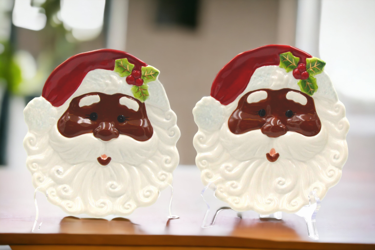 Ceramic African American Set Of 2 Santa Plates Home Décor Gift for Her Gift for Mom Kitchen Décor Christmas Décor