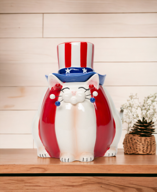 Ceramic American Cat Candy Box Gift for Patriot Independence Day Decor Cat Lover Gift Kitchen Decor - candy box