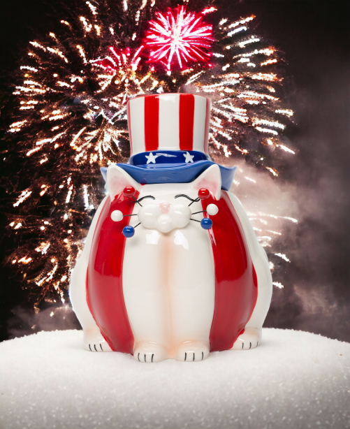 Ceramic American Cat Candy Box Gift for Patriot Independence Day Decor Cat Lover Gift Kitchen Decor - candy box