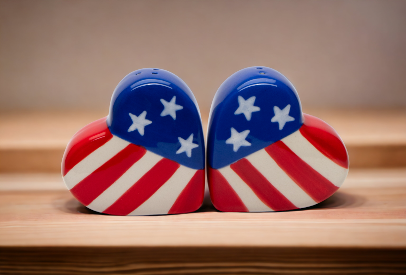 Ceramic American Flag Heart Salt and Pepper Shakers Home Décor Patriot Gift Gift for Mom Dad Independence Day Décor