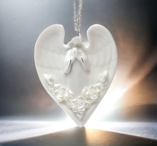 Ceramic Angel And Roses Ornament Home Décor Religious Décor Religious Gift Church Décor Baptism Gift - Holiday Ornaments