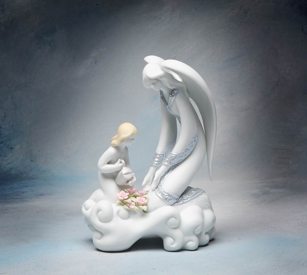 Ceramic Angel & Girl Watering Flowers Figurine Home Décor Religious Décor Religious Gift Church Décor Baptism Gift Gift