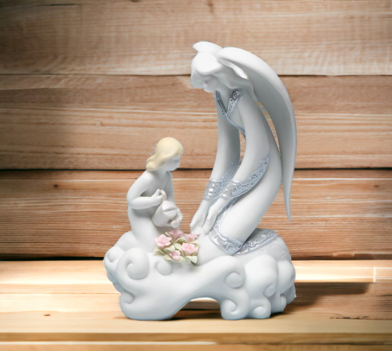 Ceramic Angel & Girl Watering Flowers Figurine Home Décor Religious Décor Religious Gift Church Décor Baptism Gift Gift