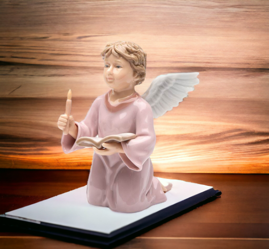 Ceramic Angel Holding Book and Candle Figurine Home Décor Religious Décor Religious Gift Church Décor Baptism Gift
