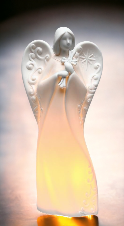 Ceramic Angel Holding Cross Night Light Home Décor Religious Décor Religious Gift Church Décor Baptism Gift - Night