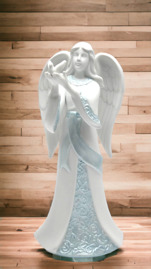 Ceramic Angel Holding Dove Figurine Home Décor Religious Décor Religious Gift Church Décor Baptism Gift - Figurine