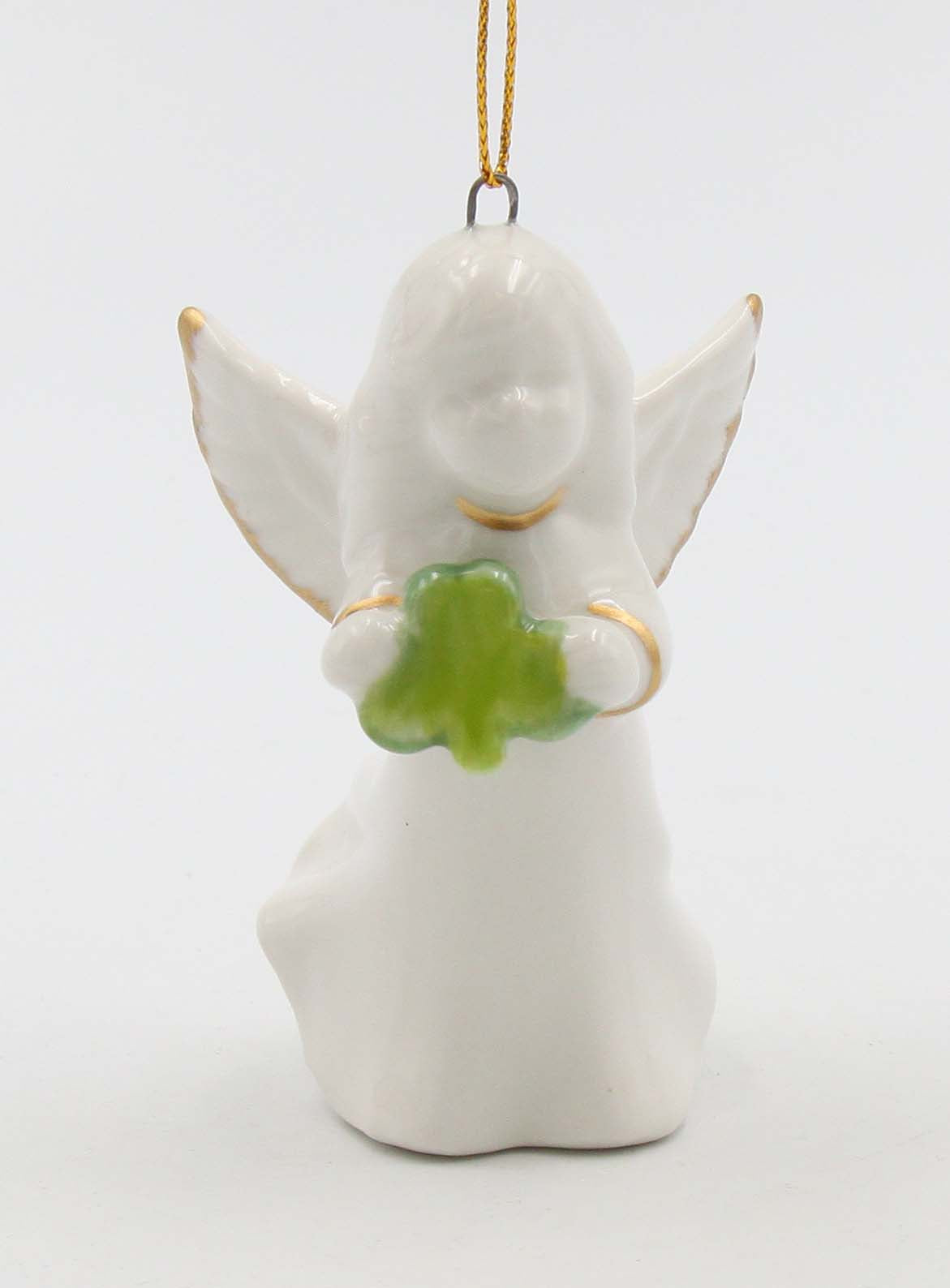 Ceramic Angel Holding Shamrock Ornament Christmas Décor Gift for Her Gift for Mom Irish Saint Patrick’s Day Décor