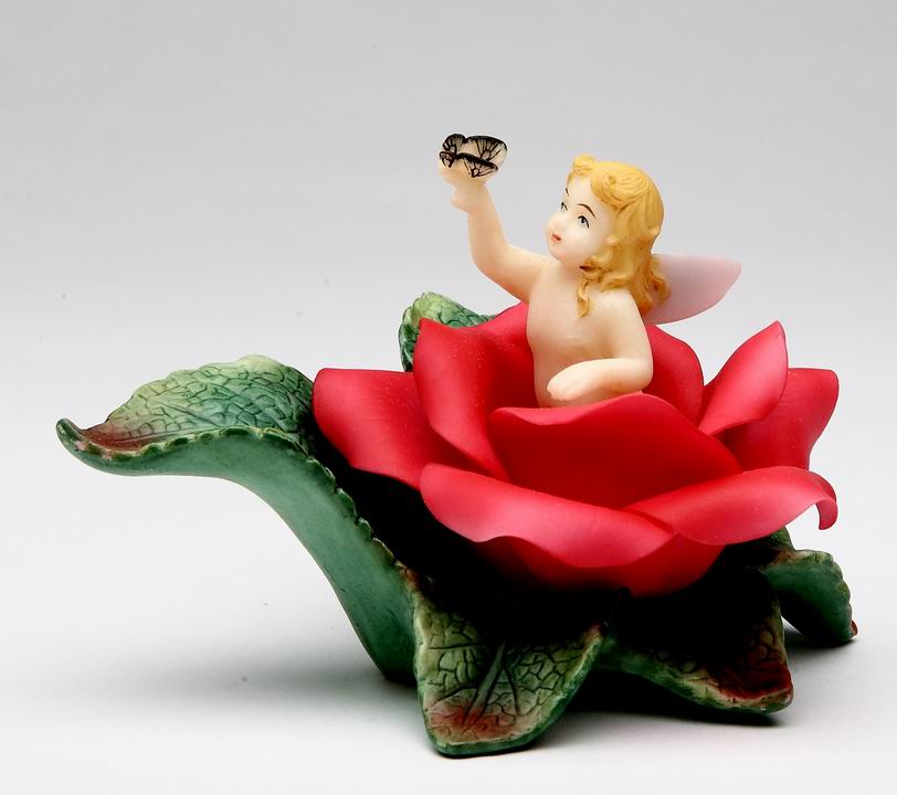 Ceramic Angel In Bloom Figurine-Red Rose Flower Gift for Her Gift for Mom Home Decor - Figurine